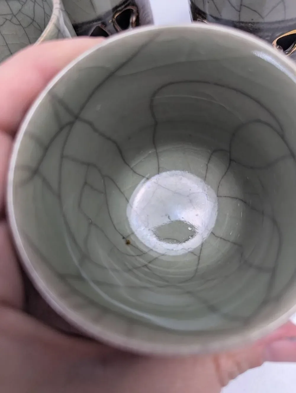 Vintage Somayaki Japanese Tea Cups Set of 6  Crackle Celadon Double Walled Horse